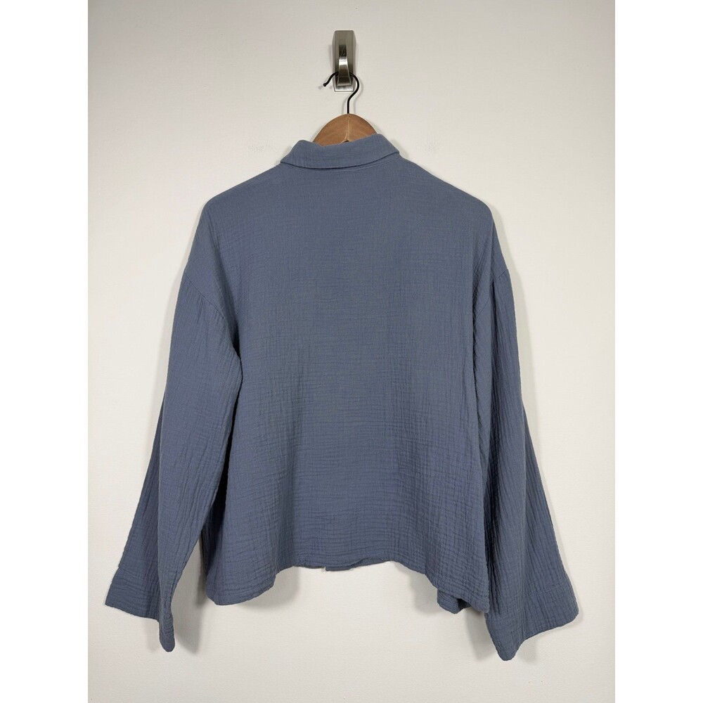 H&M Blue Cotton Gauze Button Front Shirt Oversized Pocket Medium - Picture 2 of 2